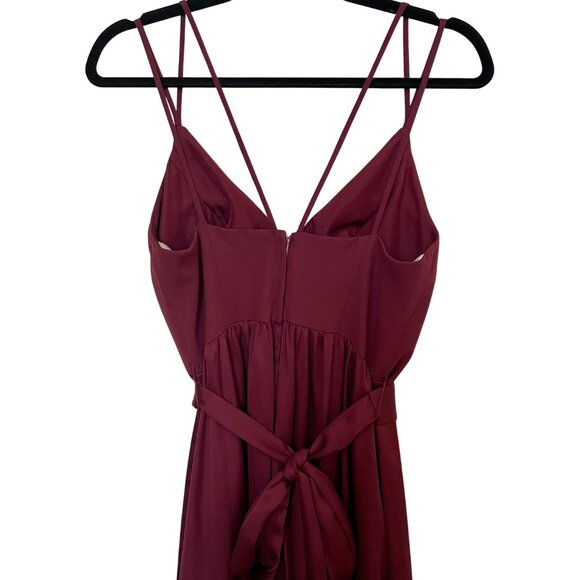 EUC Burgundy Wine Double Strap V-Neck Charmeuse Bride's Maid Dress Gown - Picture 8 of 10